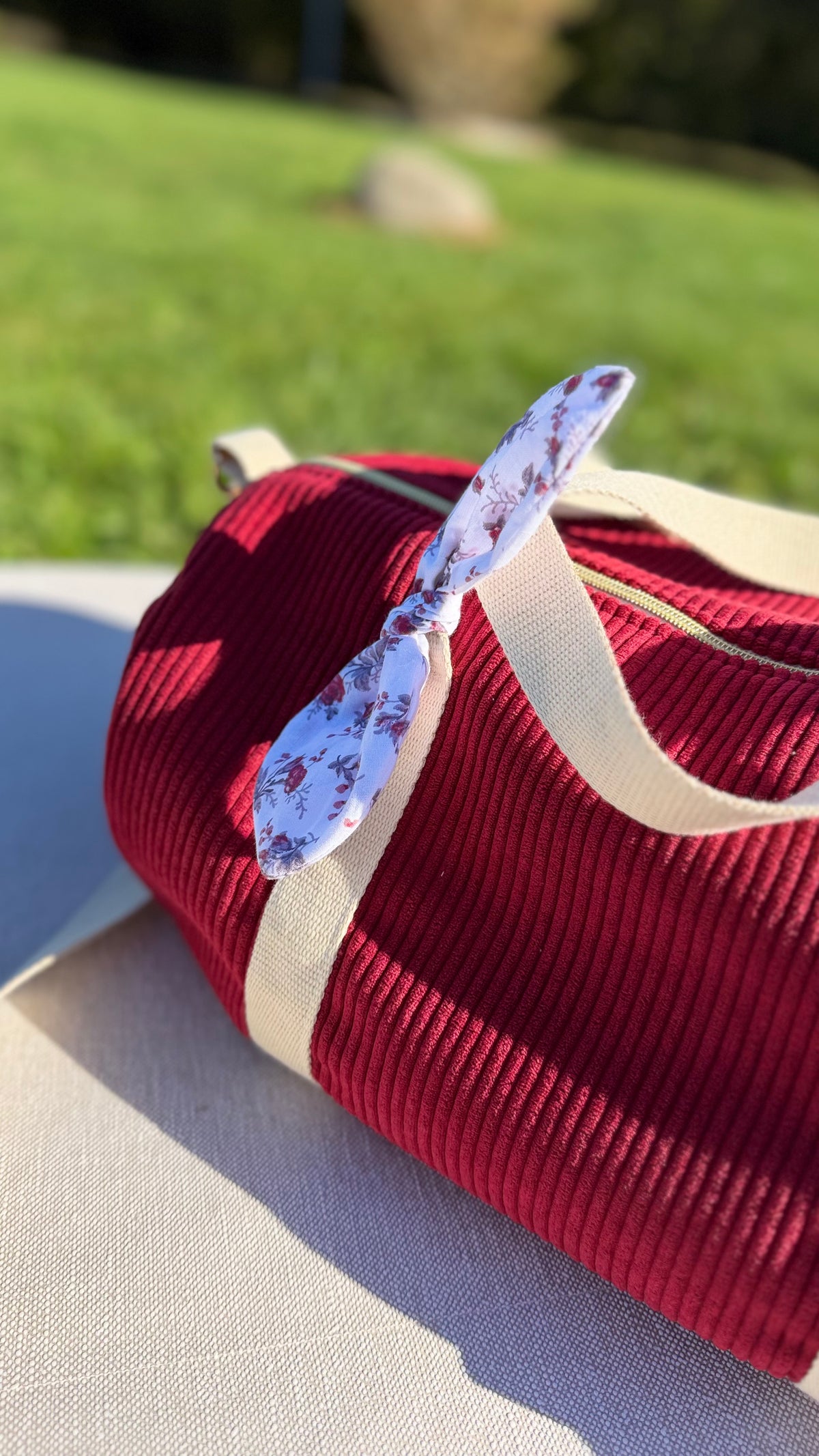 Sac polochon velours – prêt à partir