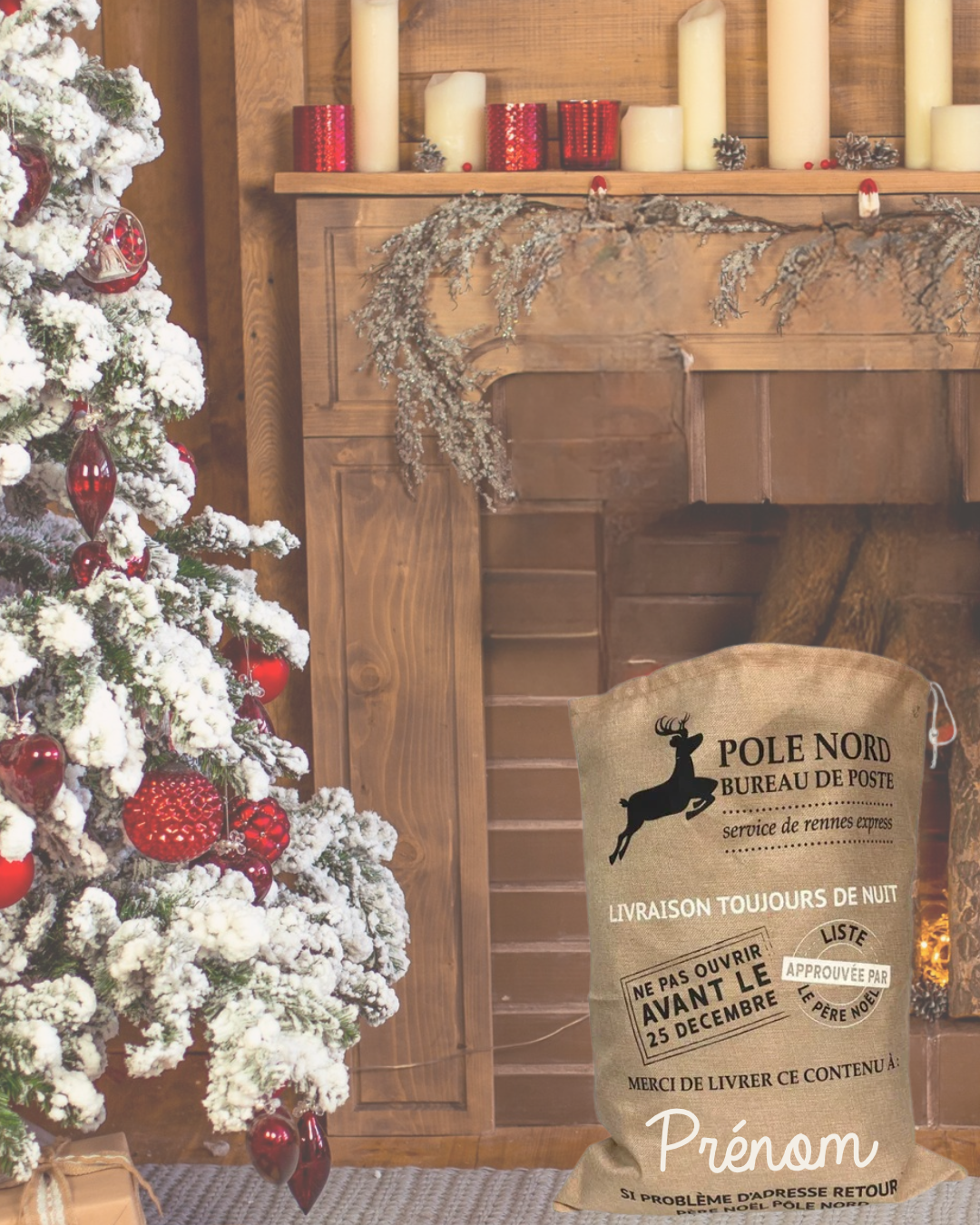 Hotte de Noël en jute personnalisée au prénom – prête à partir