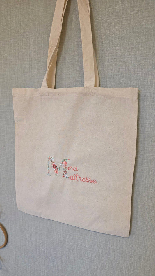 Totebag coton brodé "Merci ..."