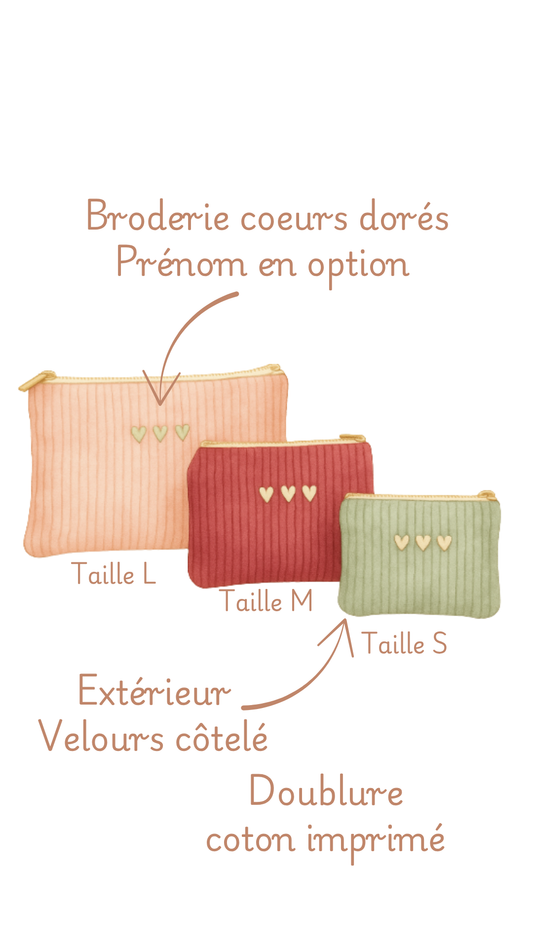trousse plate coeur, trousse velours prénom, trousse velours personnalisée, trousse fille, cadeau fille, cadeau maman