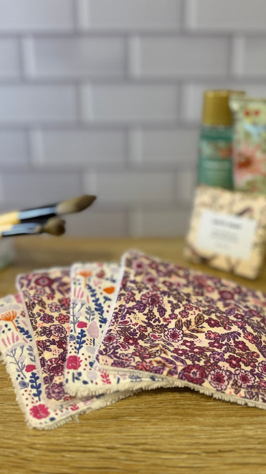 Lot de 4 lingettes lavables en coton et tissu éponge bambou, fait main en Normandie
