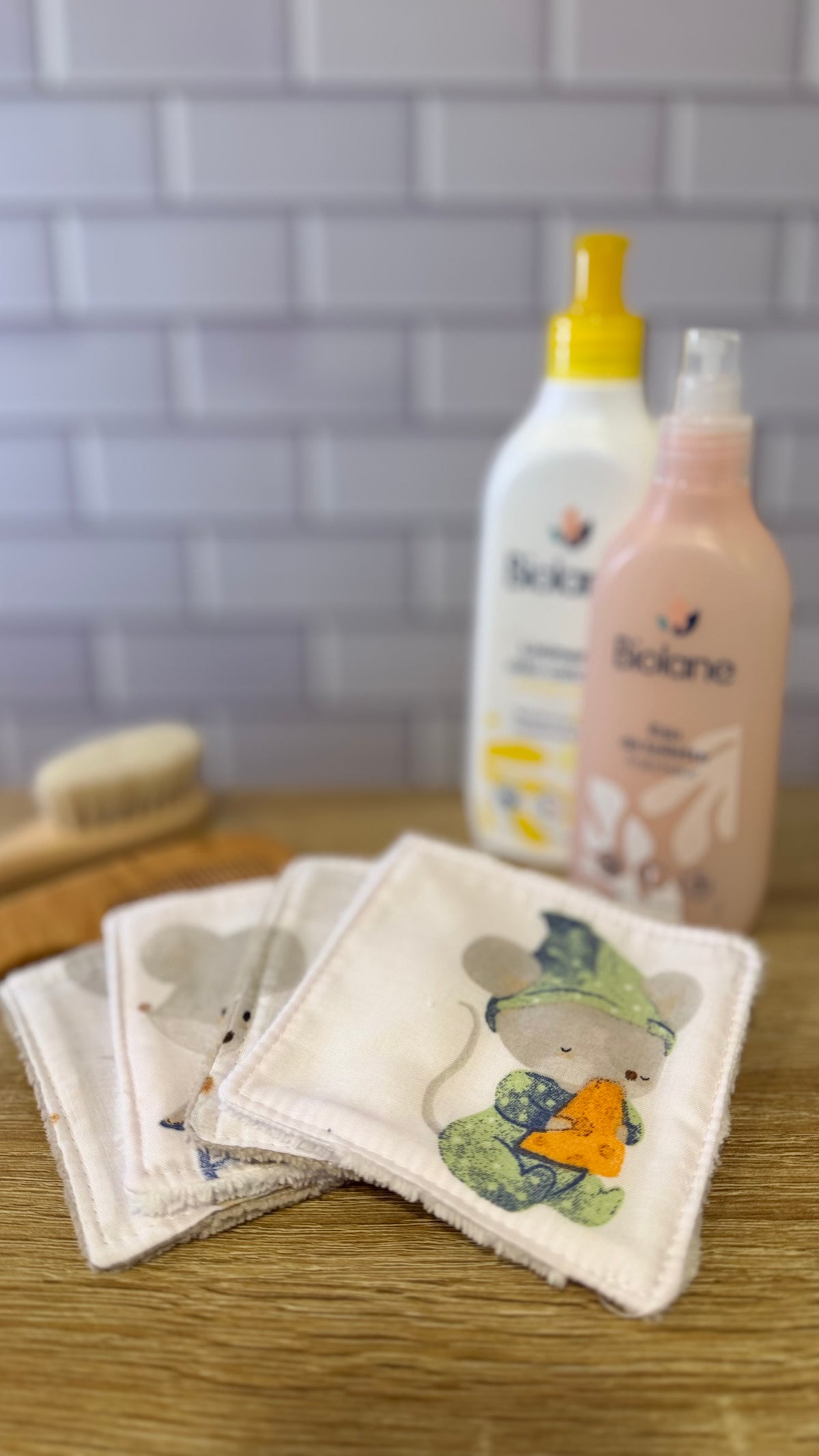 Lot de 4 lingettes lavables en coton et tissu éponge bambou, fait main en Normandie