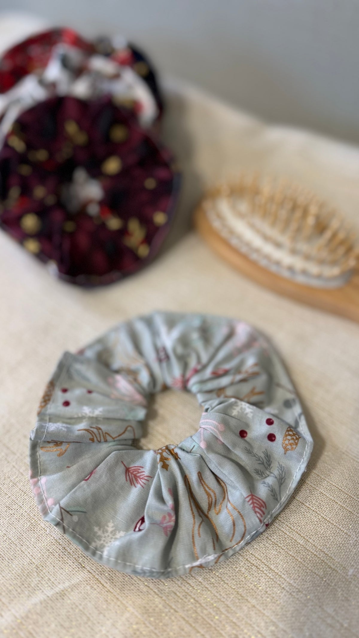Chouchou de Noël en coton imprimé – prêt à partir
