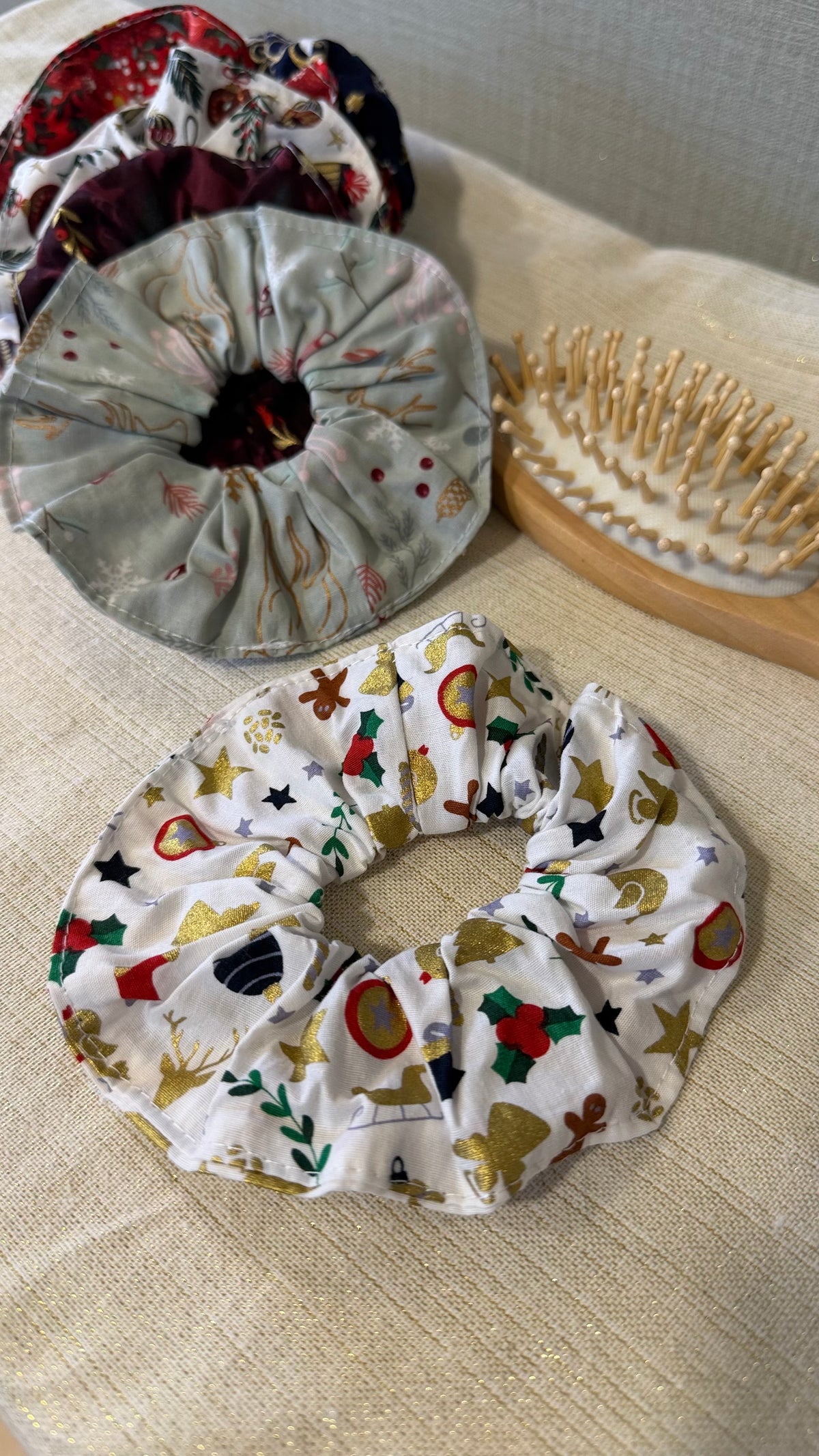 Chouchou de Noël en coton imprimé – prêt à partir