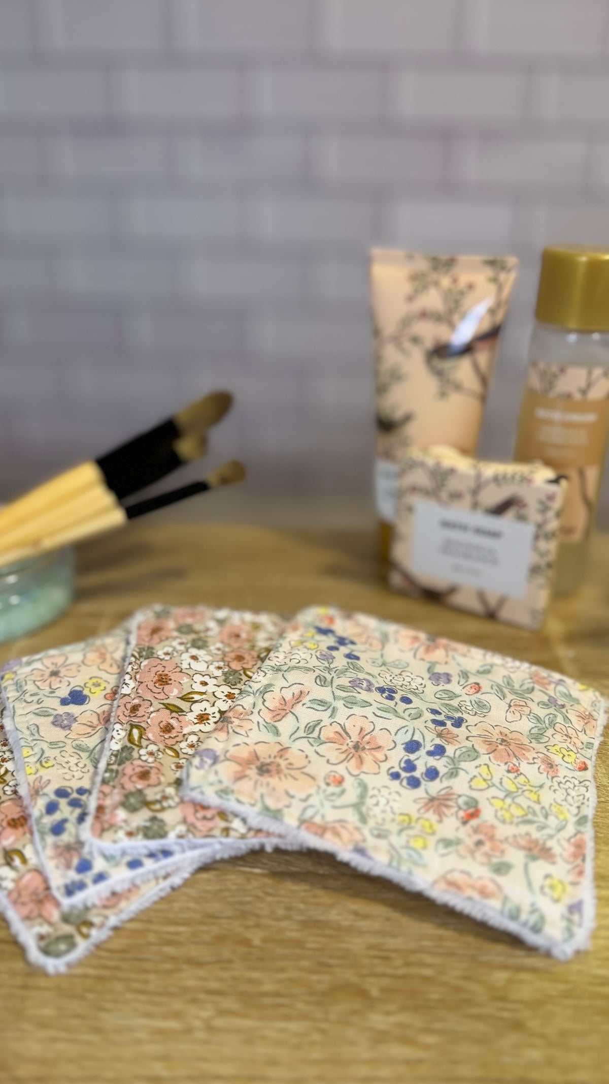 Lot de 4 lingettes lavables en coton et tissu éponge bambou, fait main en Normandie