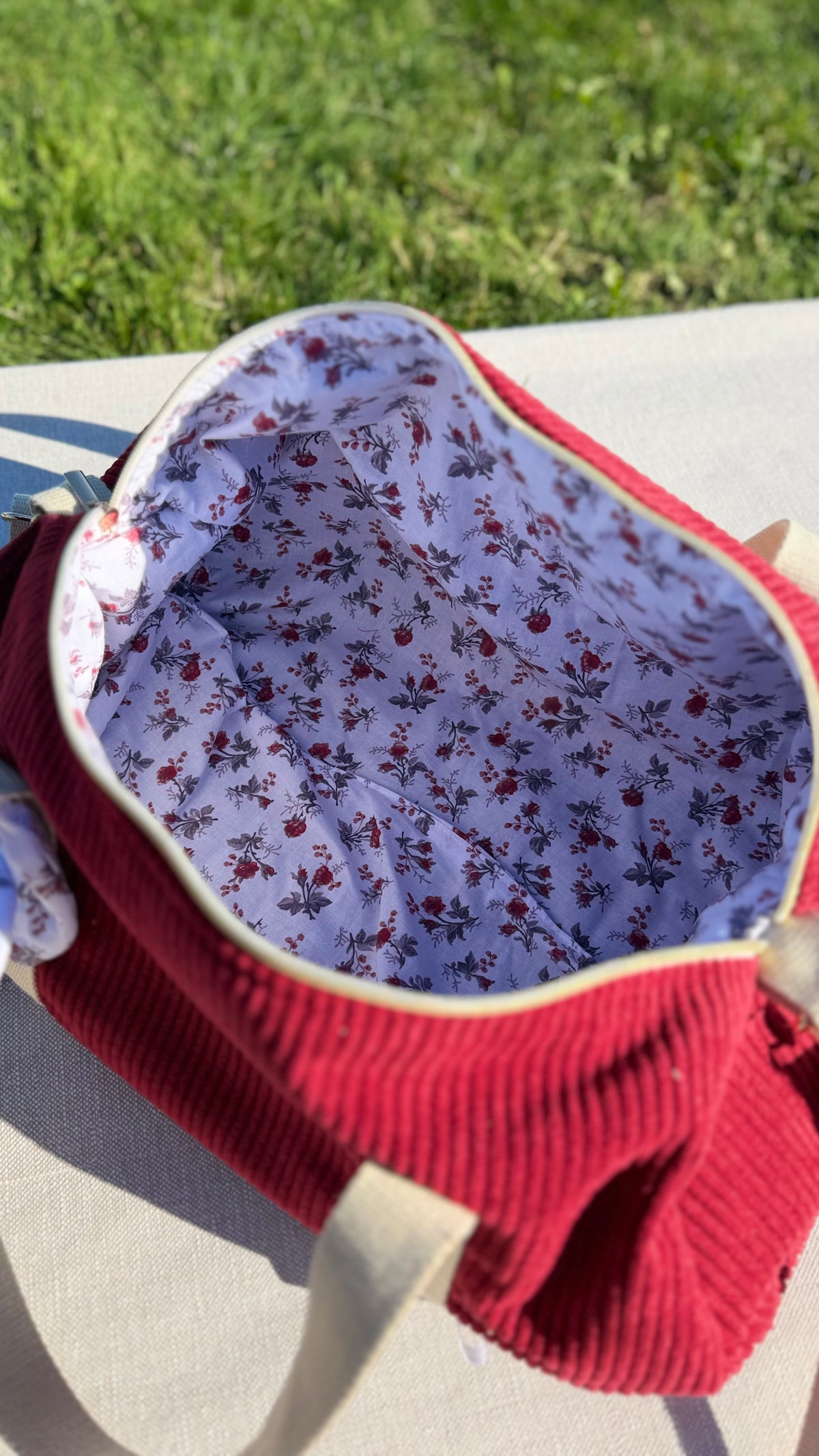 Sac polochon velours – prêt à partir