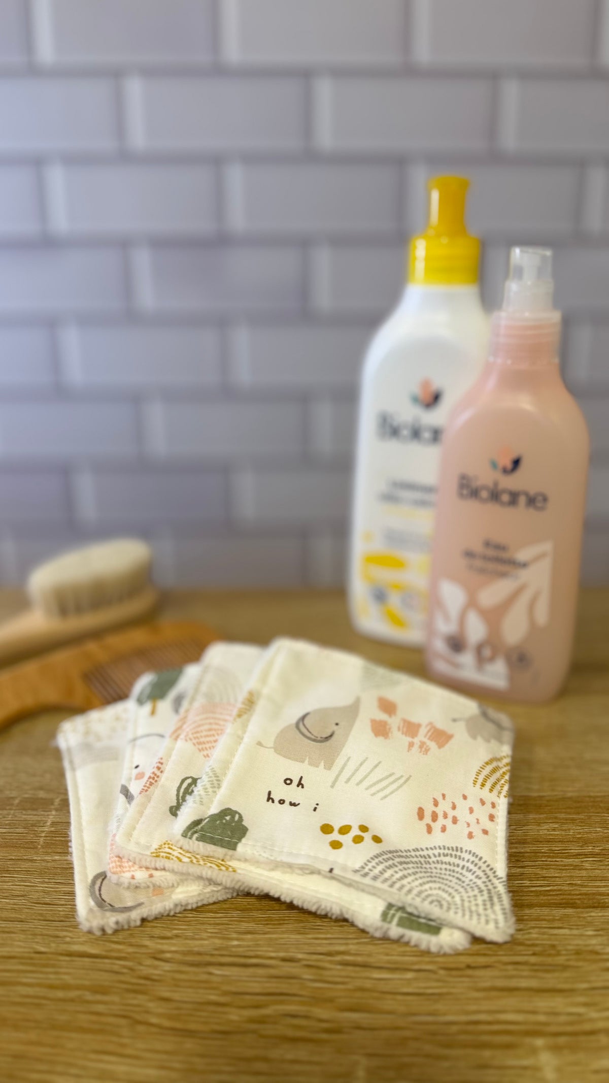 Lot de 4 lingettes lavables en coton et tissu éponge bambou, fait main en Normandie