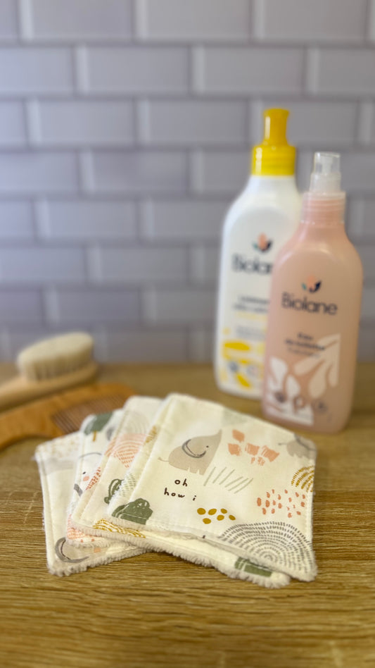 Lot de 4 lingettes lavables en coton et tissu éponge bambou, fait main en Normandie
