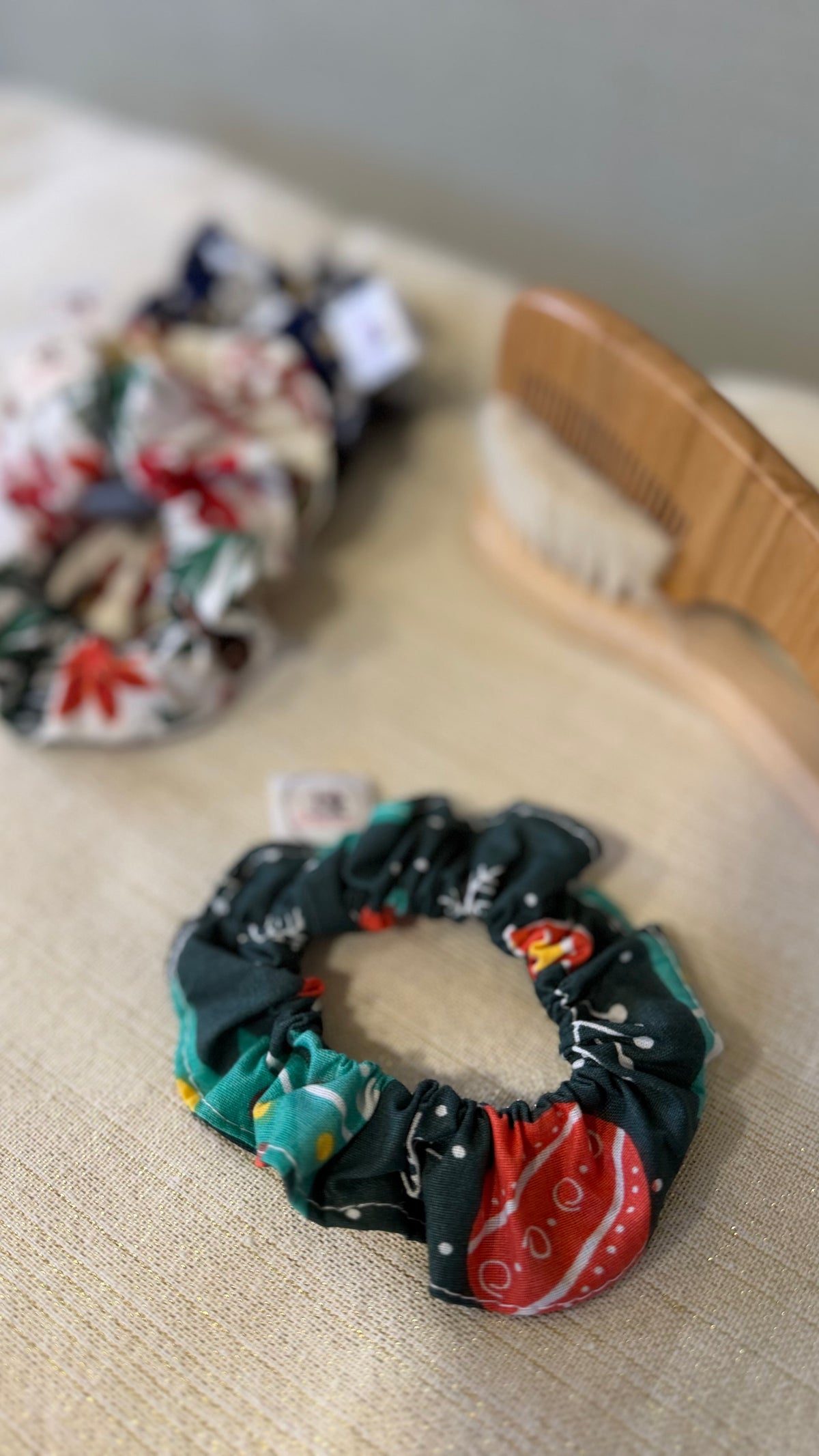 Chouchou de Noël en coton imprimé – prêt à partir