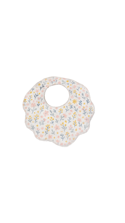 Bavoir fleur à personnaliser, col festonné, motif fleuri pastel, fait main par Lil'O'Zelle