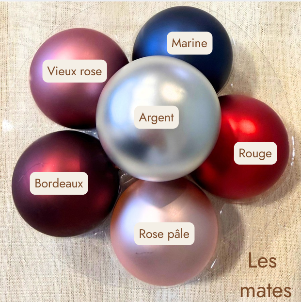 boule de noel argent rouge vieux rose marine bordeaux mat