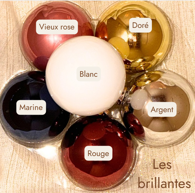 boule de noel argent rouge vieux rose marine bordeaux brillant