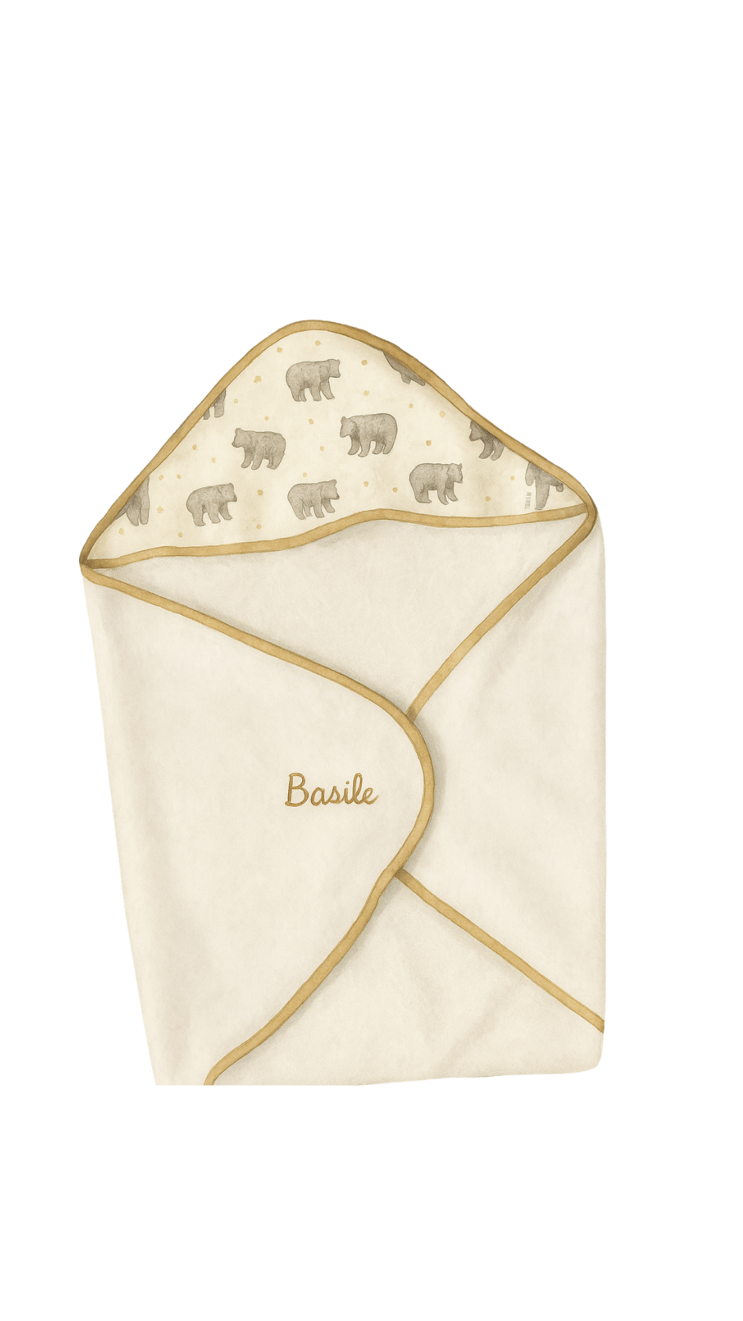 Cape de bain personnalisée prénom, éponge bambou écrue et capuche ours, prénom brodé – fait main par Lil'O'Zelle