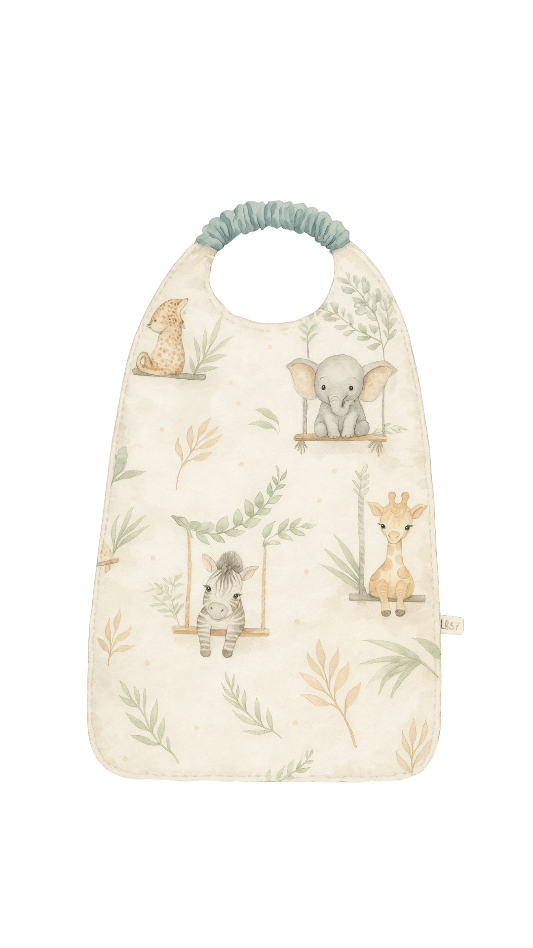 Bavoir maternelle personnalisé, motif animaux de la jungle, encolure élastique, fait main par Lil'O'Zelle