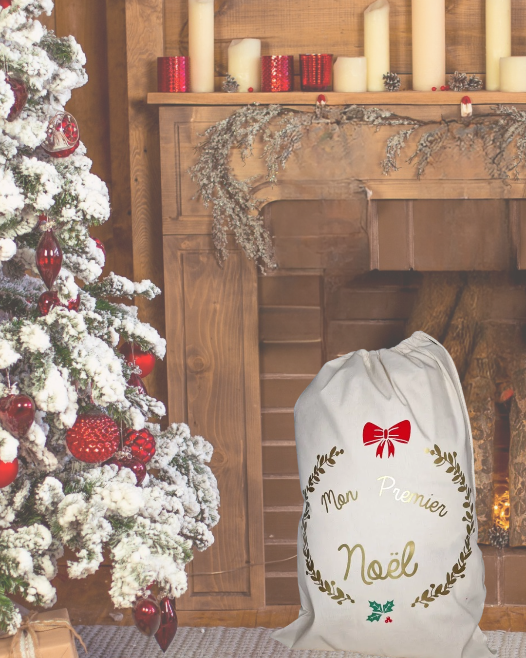 Hotte de Noël coton personnalisée au prénom – prête à partir