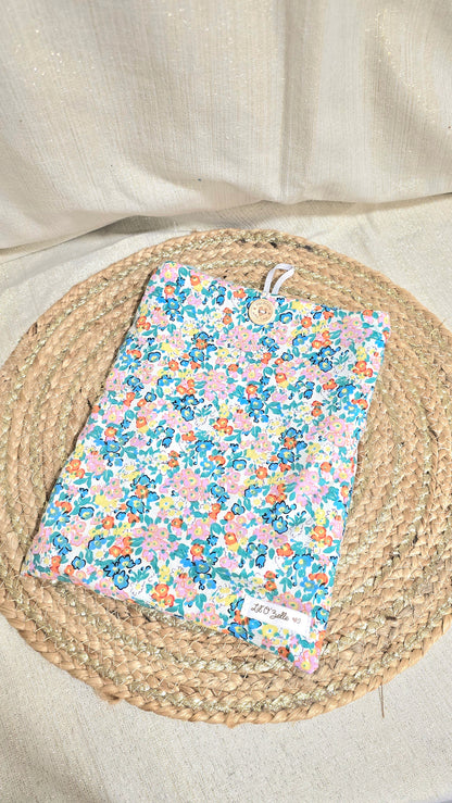 Pochette à livre, fleuri turquoise, format broché