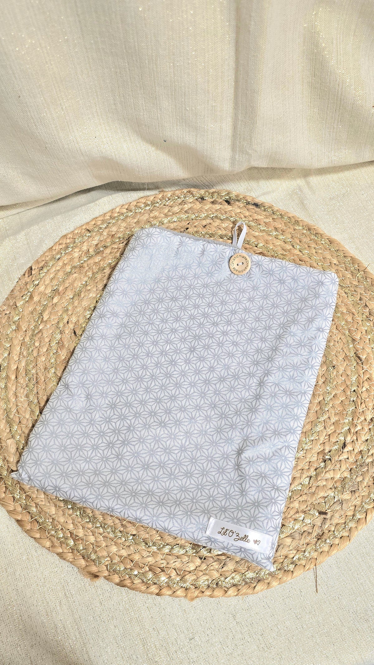 Pochette à livre, petits pois sur fond gris, format broché