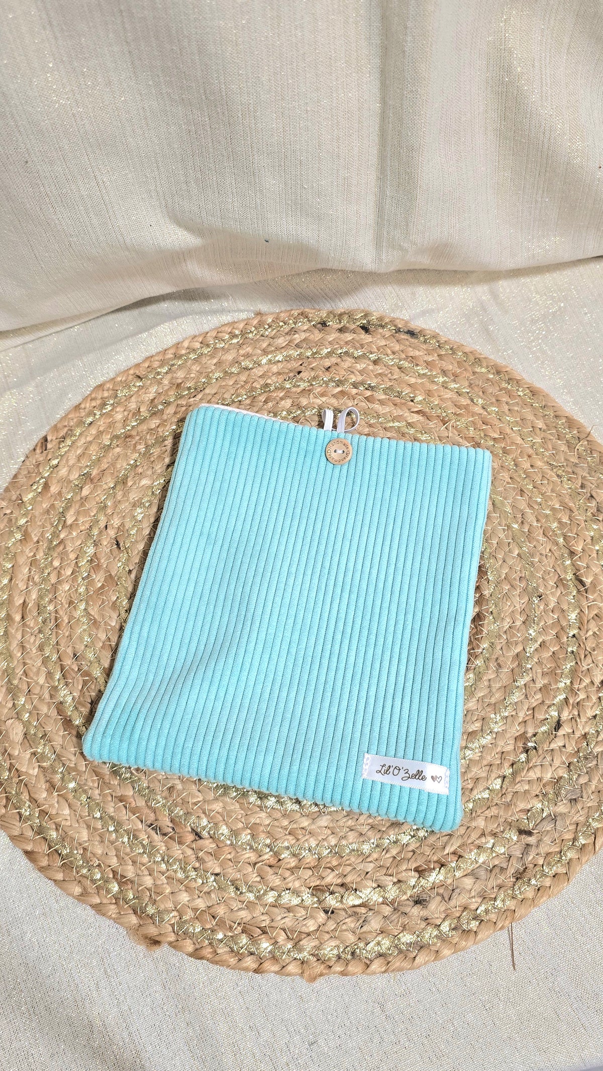 Pochette à livre, velours turquoise, format poche