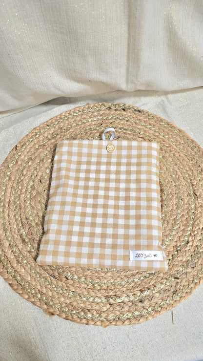 Pochette à livre, vichy beige, format poche