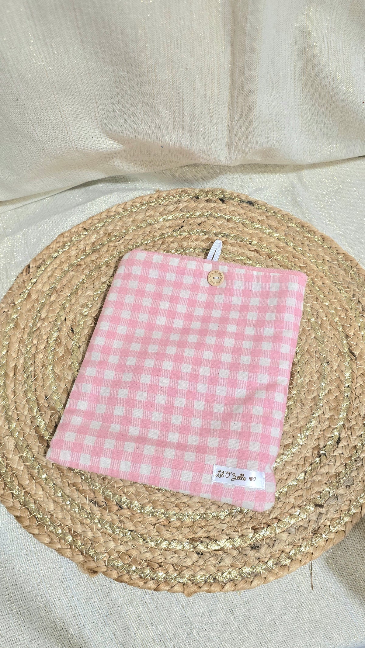 Pochette à livre, vichy rose, format poche