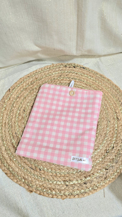 Pochette à livre, vichy rose, format poche