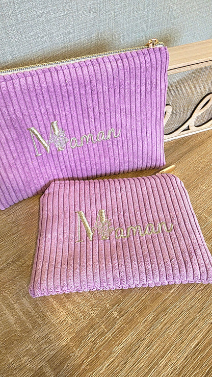 Trousse velours brodée Maman