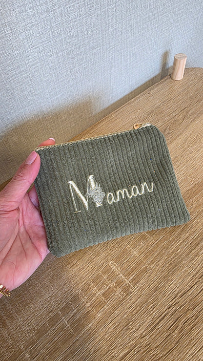 Trousse velours brodée Maman