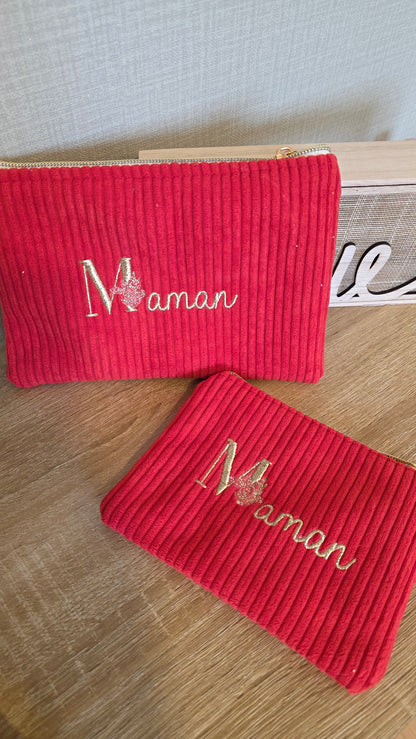 Trousse velours brodée Maman