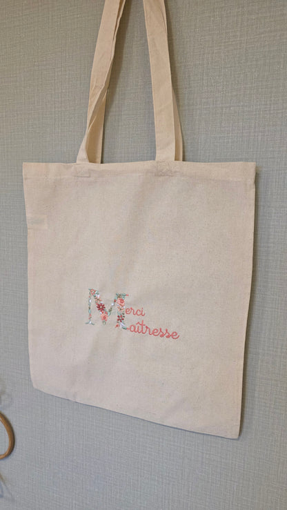 Totebag coton brodé "Merci ..."