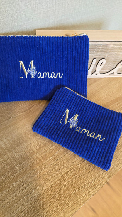 Trousse velours brodée Maman