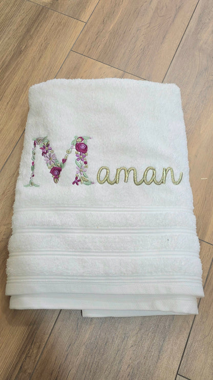 Drap de bain brodé Maman