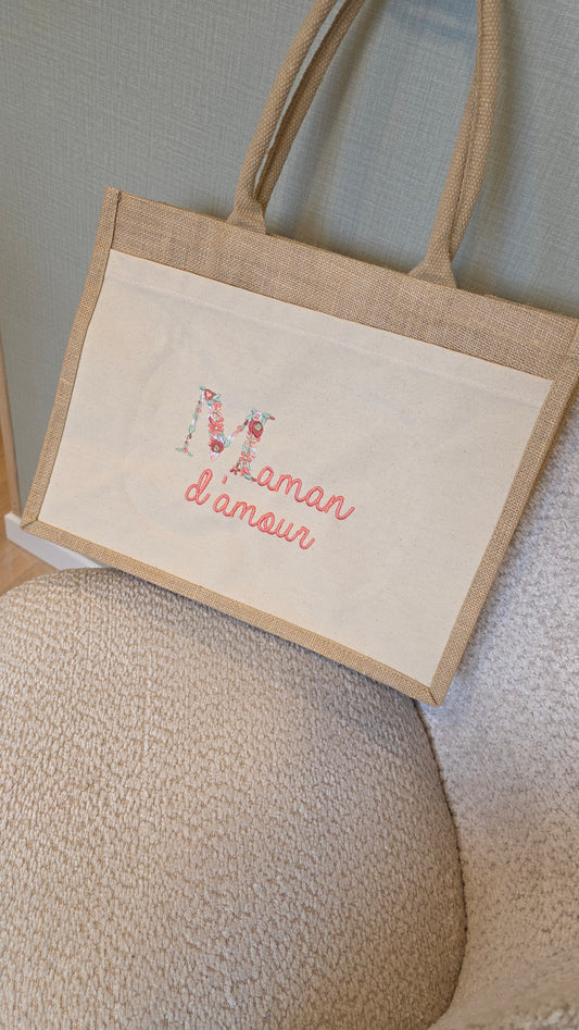 Sac en jute brodé Maman d'amour