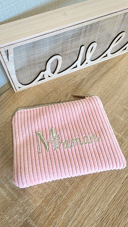 Trousse velours brodée Maman