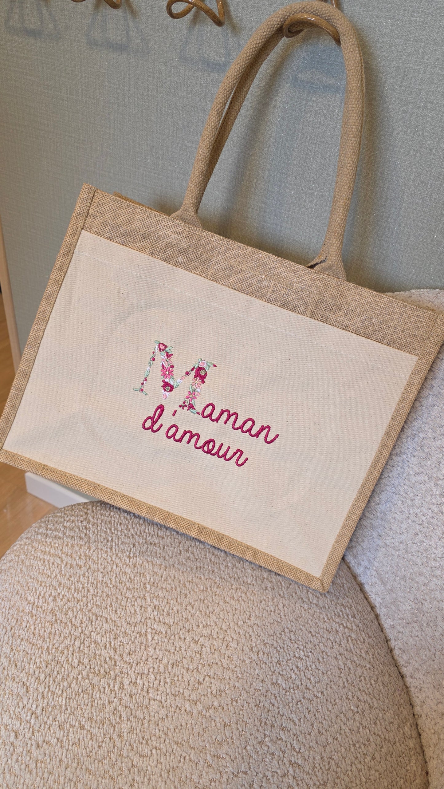 Sac en jute brodé Maman d'amour