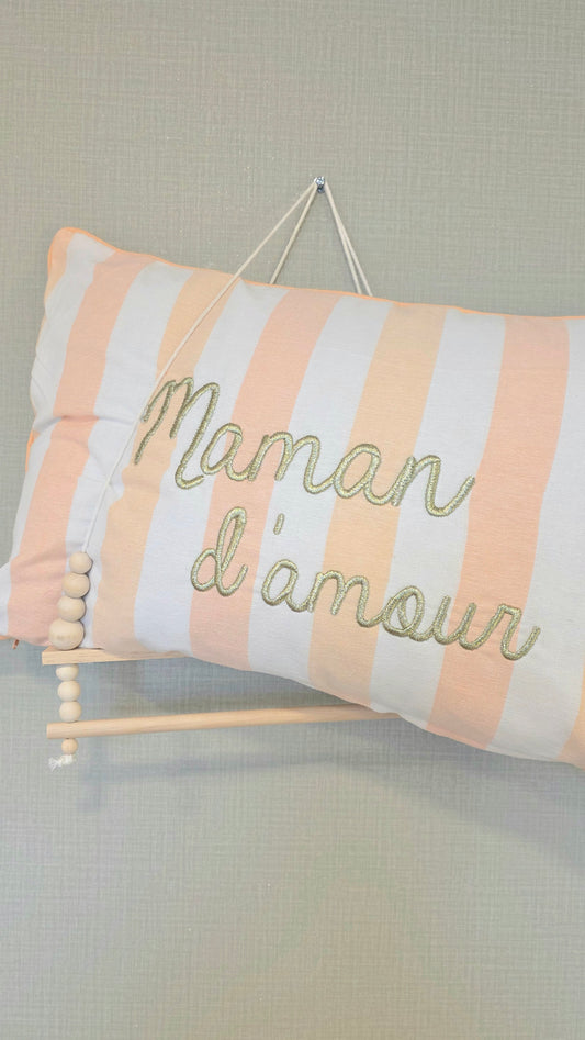 Coussin rayé brodé Fête des Mamans