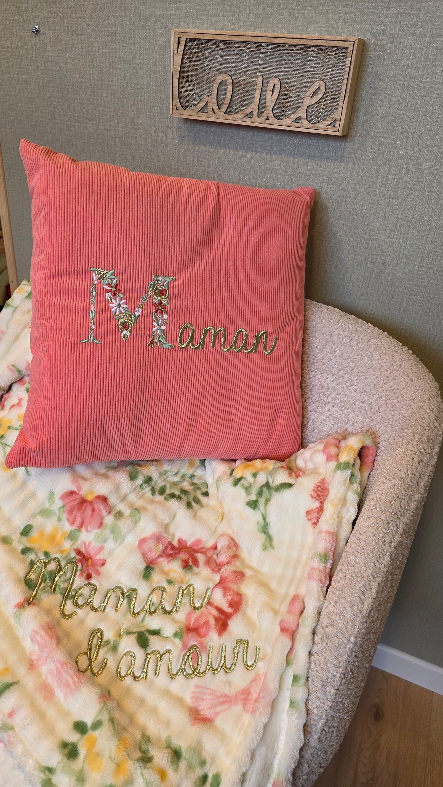 Grand Plaid fleuri Maman d'amour