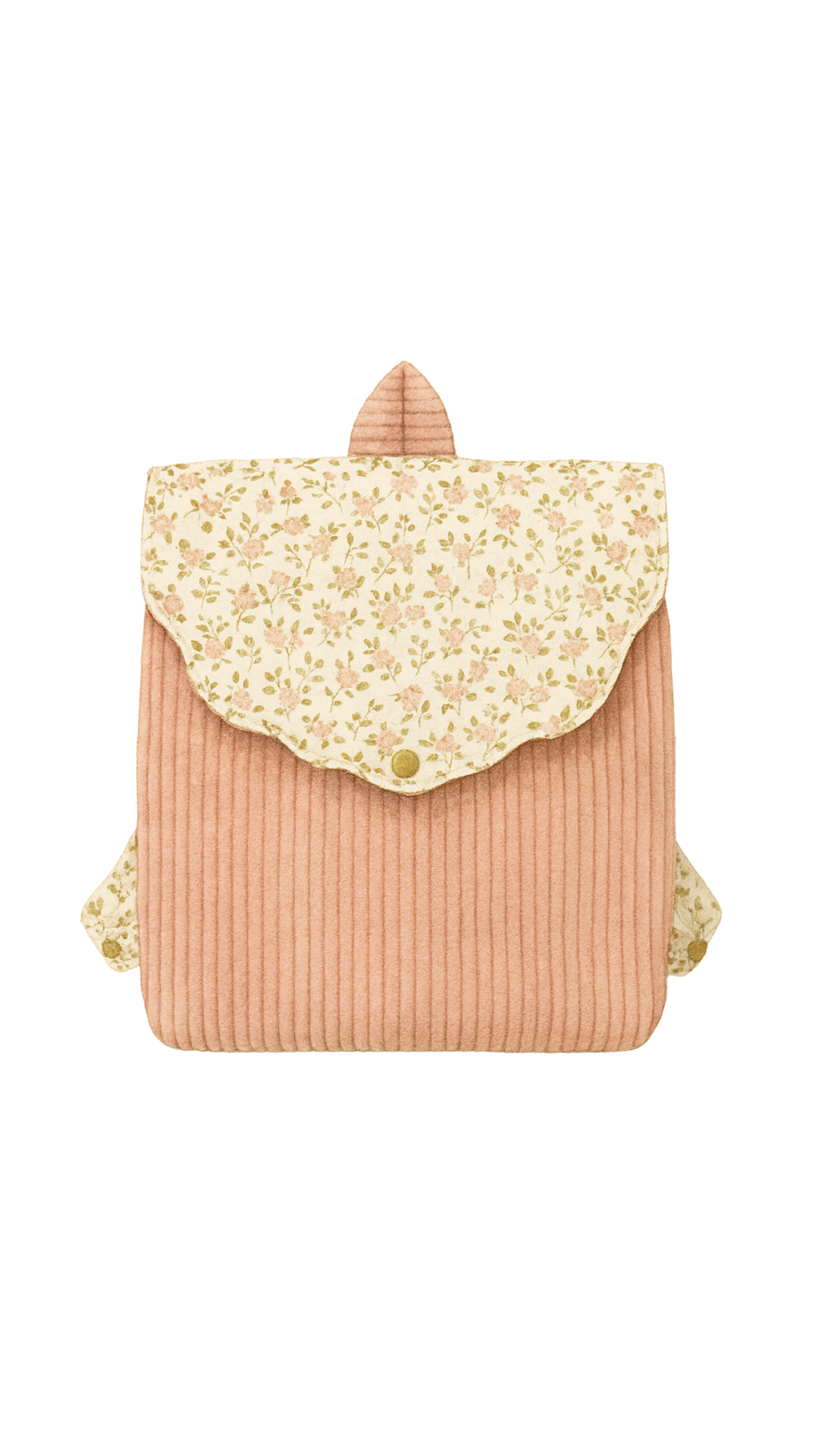 Sac bébé fille personnalisé Léonie, velours rose poudré et rabat fleuri festonné – fait main par Lil'O'Zelle