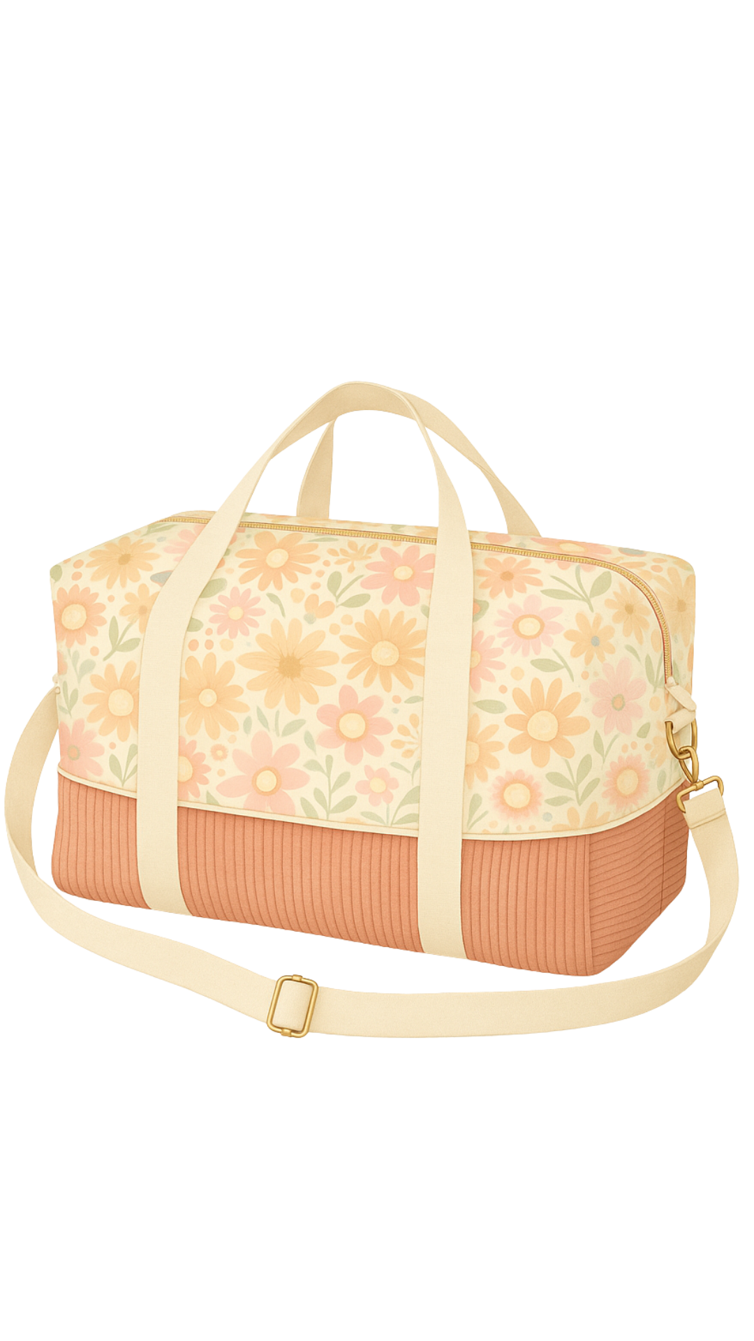 Grand sac à langer personnalisé Escapade, coton fleuri et velours rose – fait main par Lil'O'Zelle
