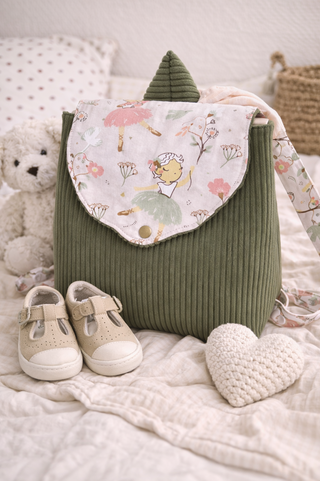 sac à dos fille kaki danseuse personnalisable premier sac maternelle