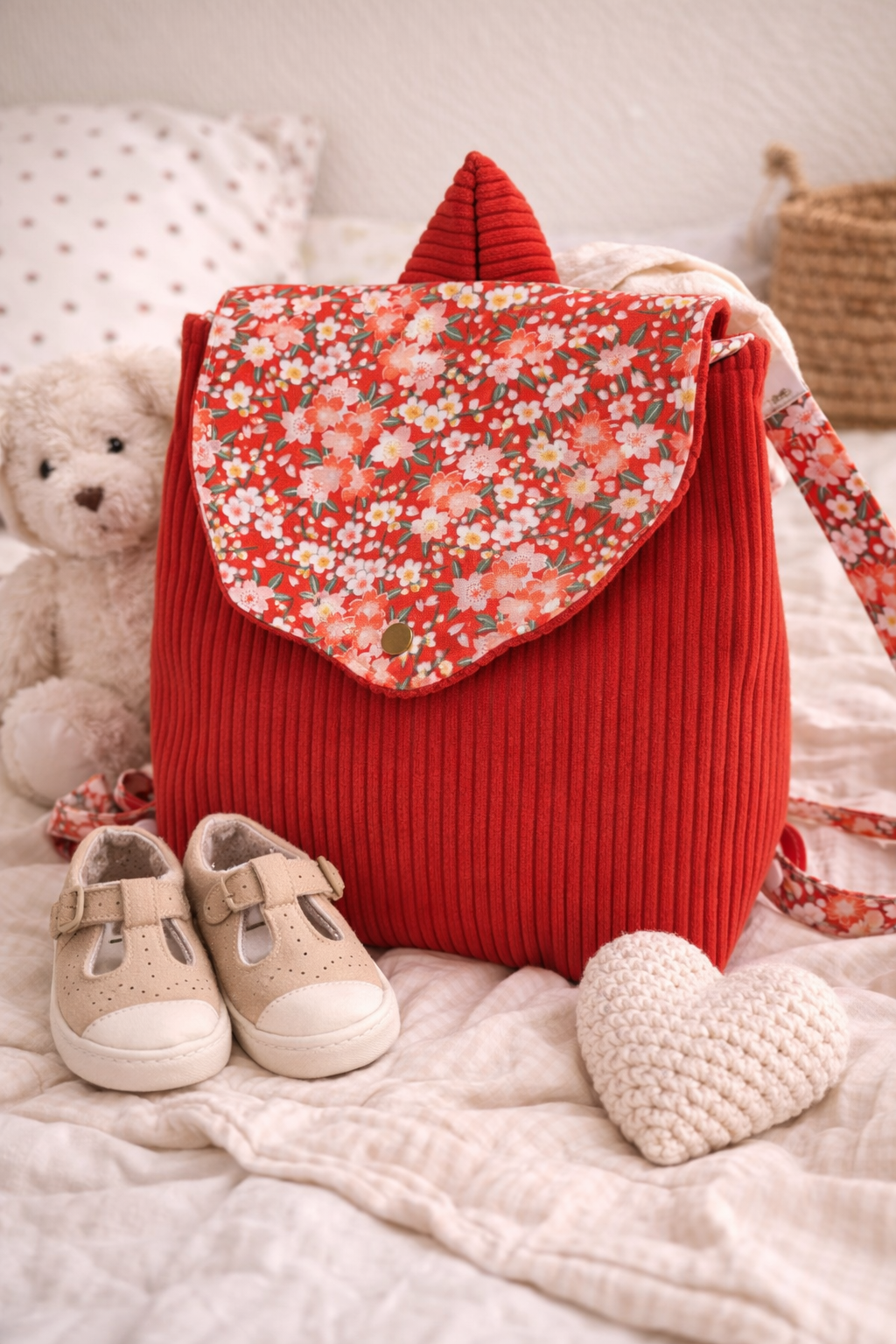 sac à dos à personnaliser rouge et fleuri
