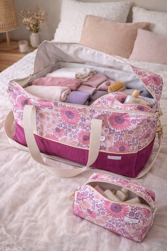 sac velours violet fleuri velours spacieux