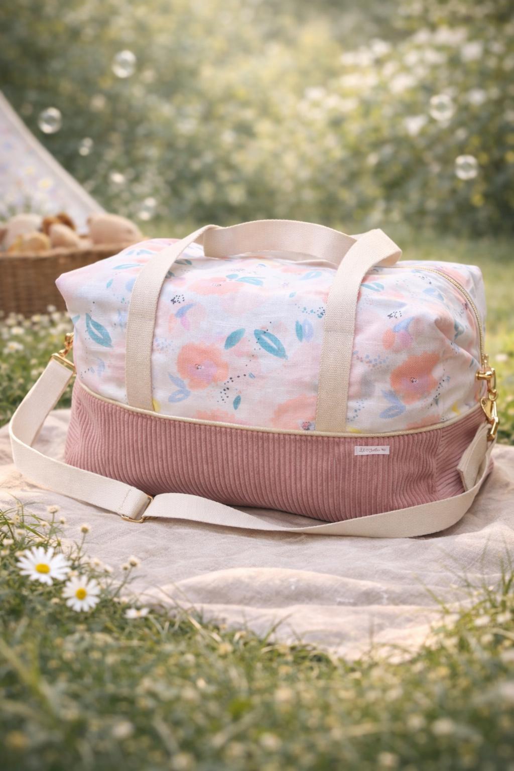 sac weekend rose et pastel fleuri 