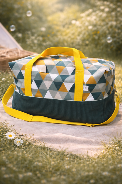 sac weekend jaune vert sapin forme géométrique