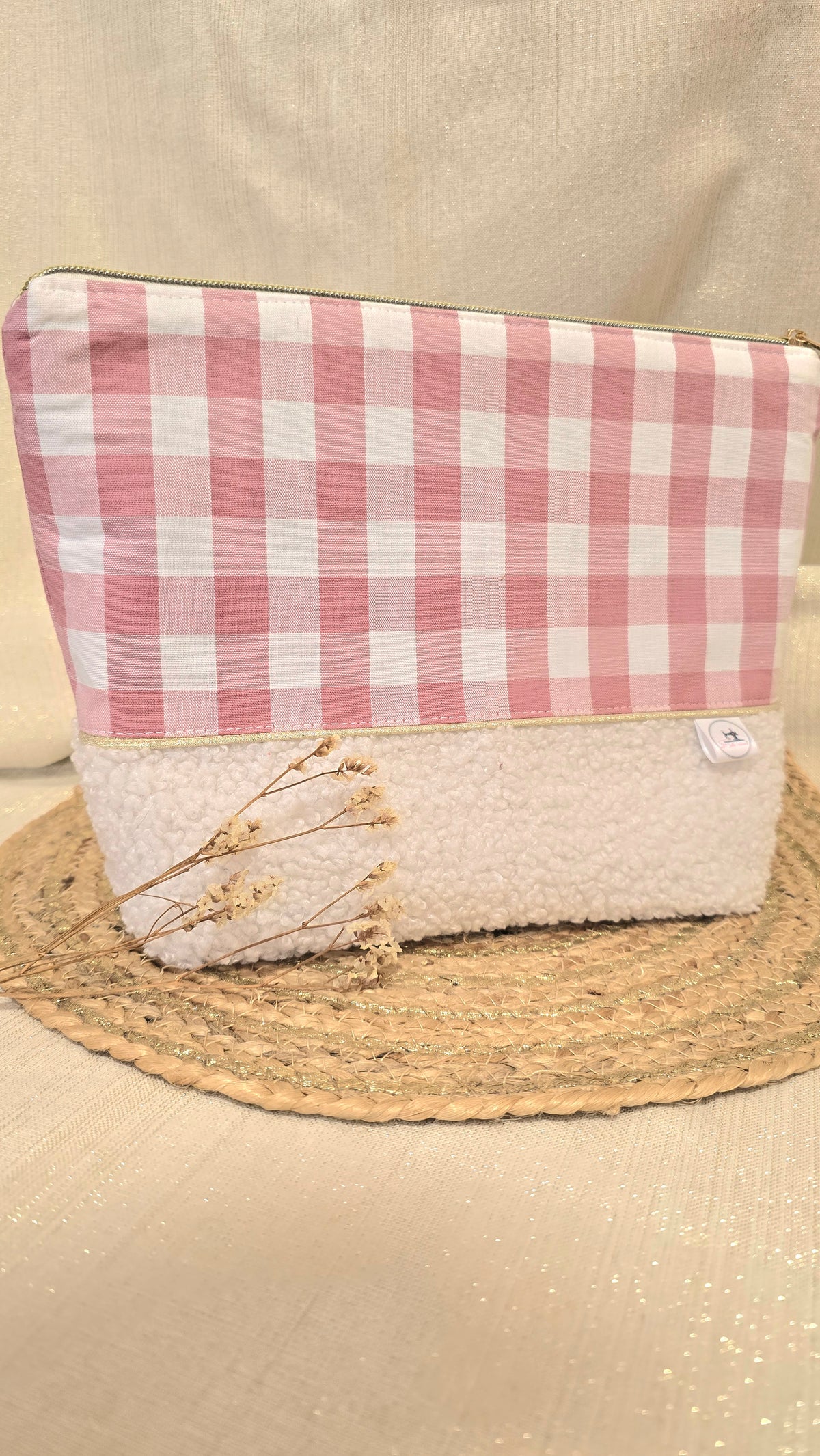 Trousse de toilette Calisia, vichy rose et moumoute teddy